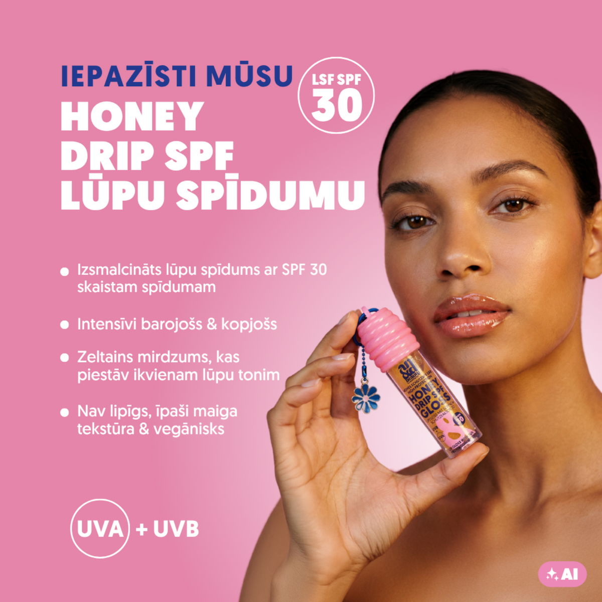 Honey Drip lūpu spīdums ar SPF 30